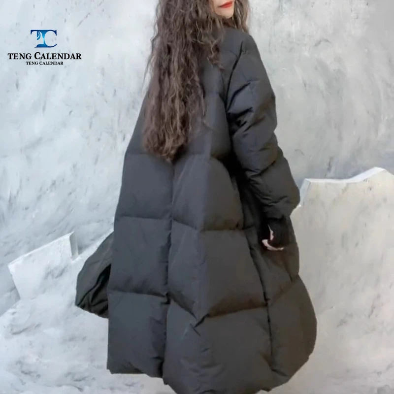 Doudoune longue, veste chaude épaisse en duvet de canard blanc ample surdimensionné artistique rétro, nouveauté pour l'hiver 2025