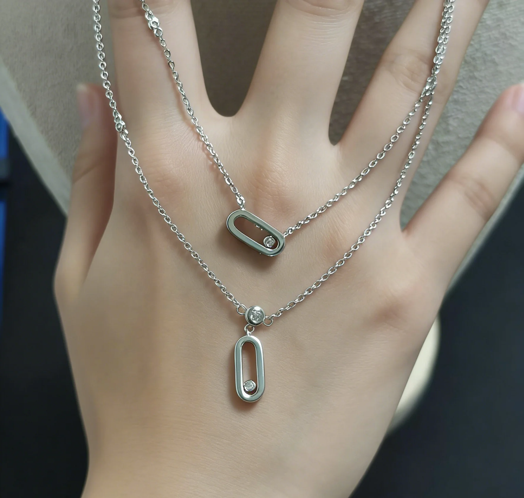 

925 Sterling Silver Layered Necklace with Moveable Zircons,Minimalist Luxury Design,Hypoallergenic & Skin-Friendly,Ideal Gift fo