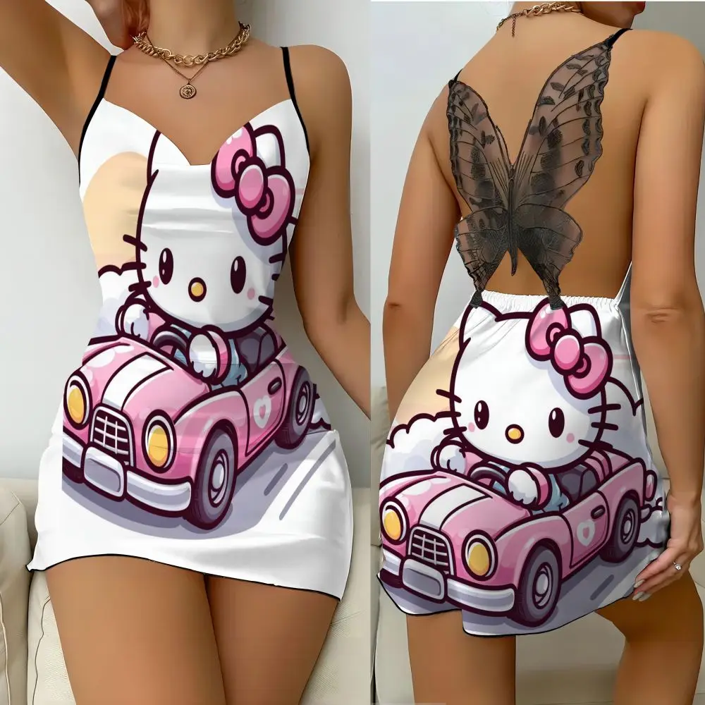 2024 Summer Mickey Kitty Backless Sleeping Dress, Women's Elegant Satin Disney Style Dress