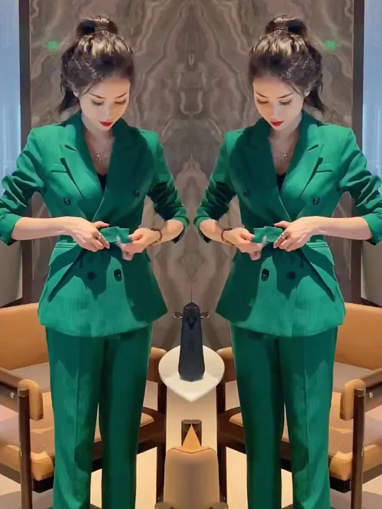 

Ele Profional Women's Suit Slim Fit Waistcoat And Pants Two-Piece Set Double Button Design Spring Summer Faion