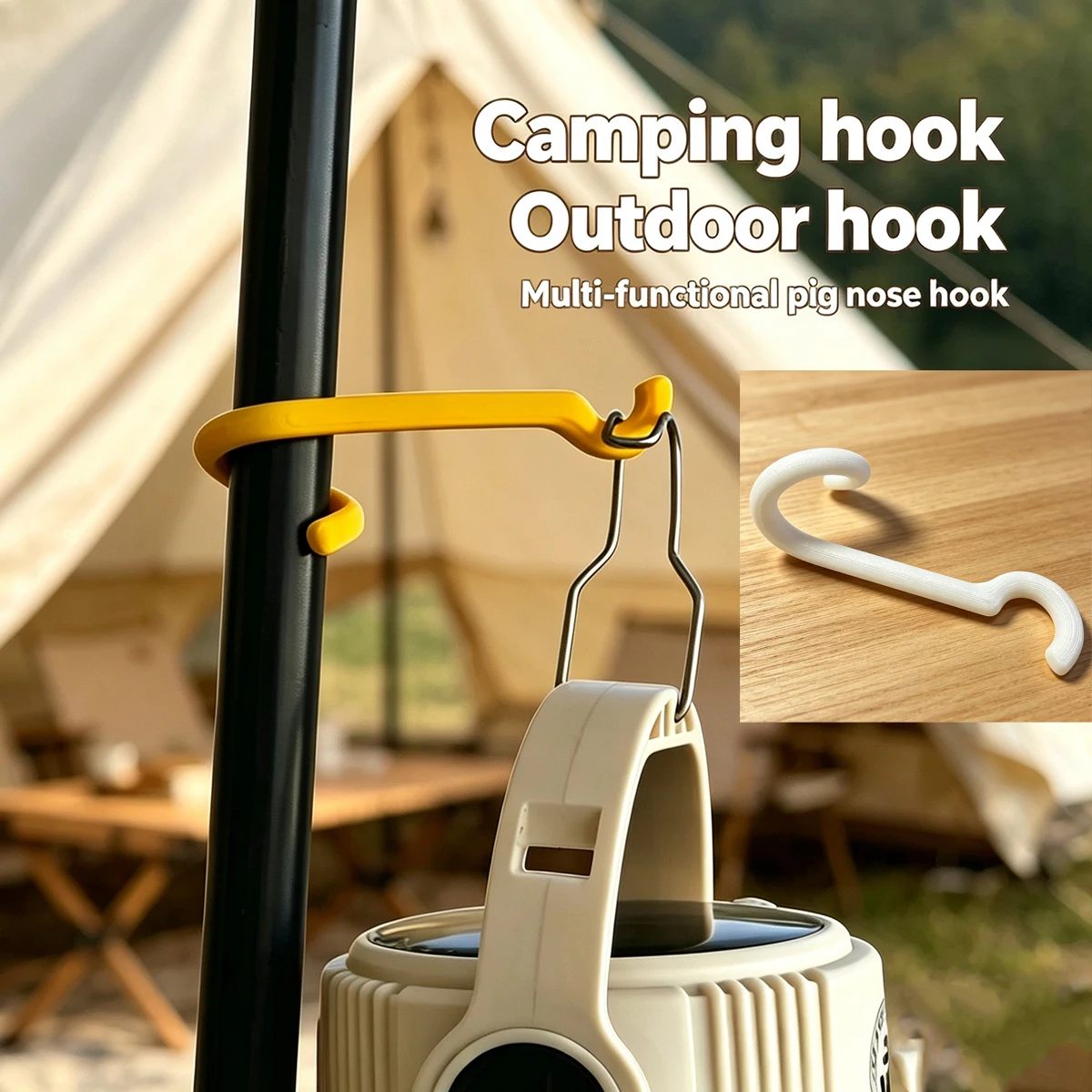 3D Printed Multifunctional Pig Nose Camping Hook, Universal Hook for Tent and Canopy Poles, Outdoor Lighting and Water Bottle Storage Hanging Bracket