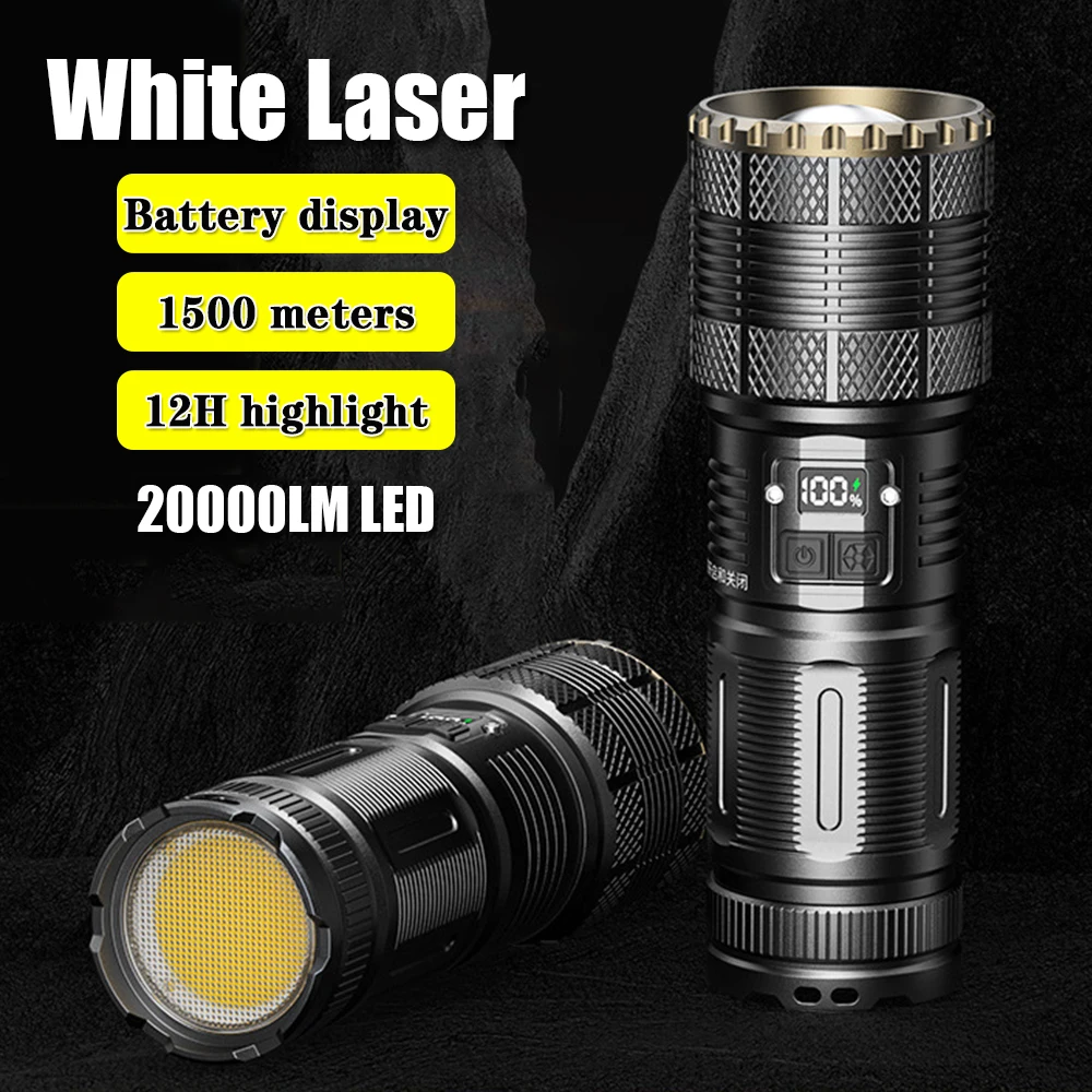 High Power White laser Led Flashlights Tactical 7800mah 18650 Built-in Battery Light Emergency Spotlights 9km Holiday Gifts