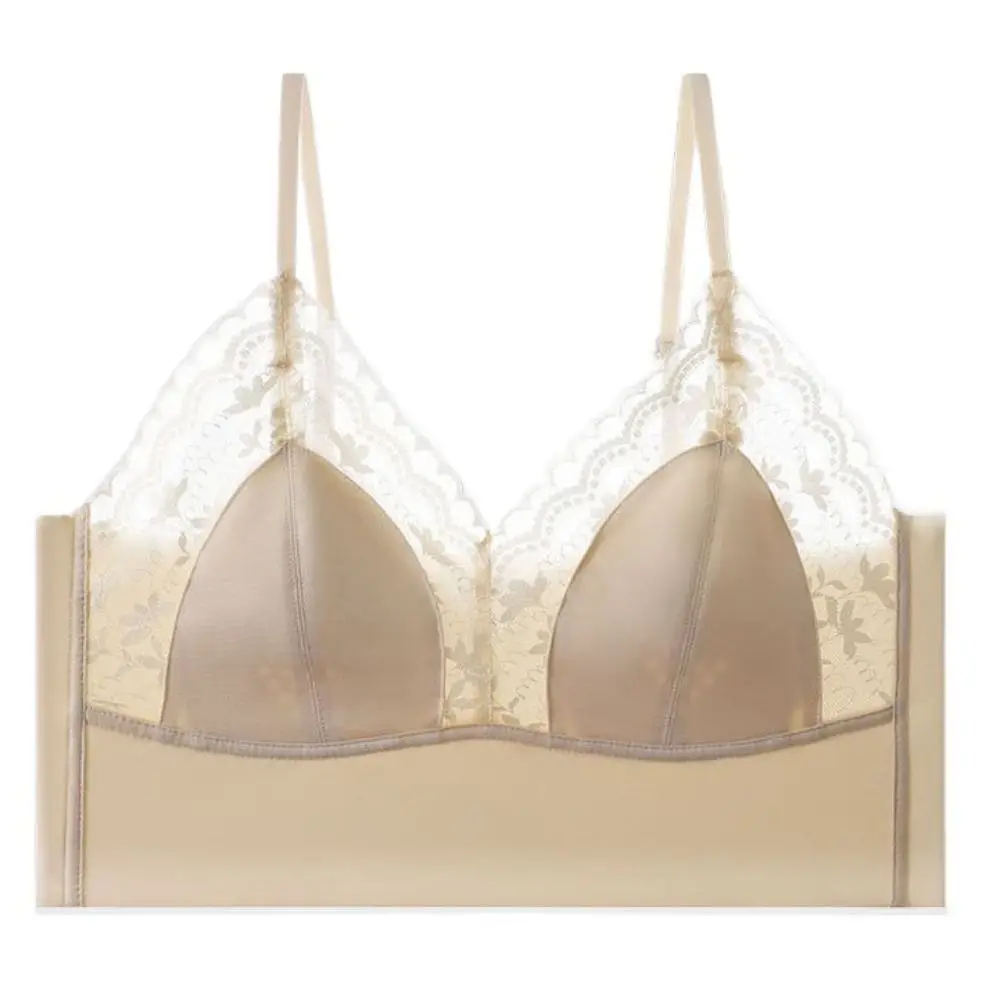 Reggiseno senza cuciture in pizzo sottile alla moda Reggiseni senza fili antiurto a V profondo Fiore in rete Biancheria intima anti-cedimento per regali da donna