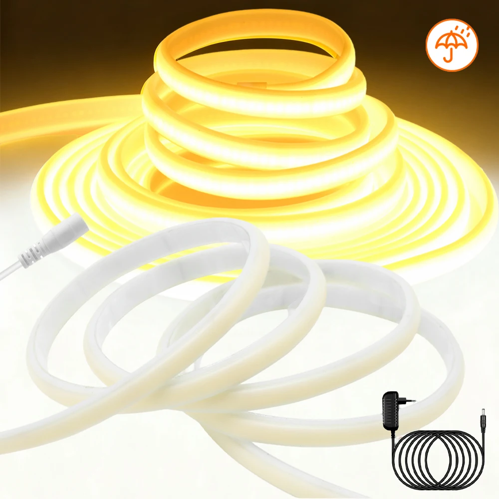 12V COB LED Strip Light Flexible Tape Hight Bright 320LEDs/M EU US UK AU Power Kit IP67 Waterproof Warm Natural White Home Decor