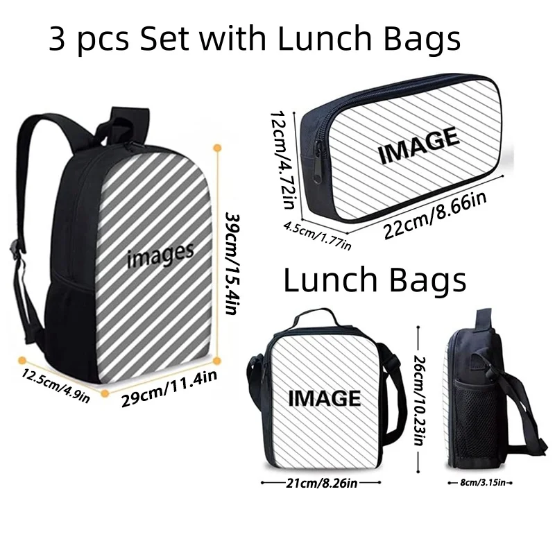 Sac à dos scolaire Hu-Lk avec sacs à lunch, sacs à crayons pour garçons et filles, sac à dos scolaire Anime pour la maternelle, ensemble de 3 pièces