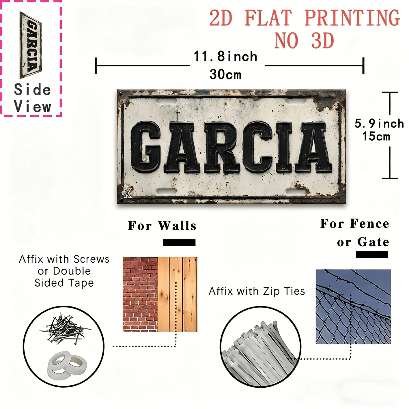 2D Flat, 1pc 2D Flat Poster, 1pc Vintage Garcia License Plate Sign - Heavy-Duty Plaque 11.8x5.9inch, Suitable for Garage, for Ma