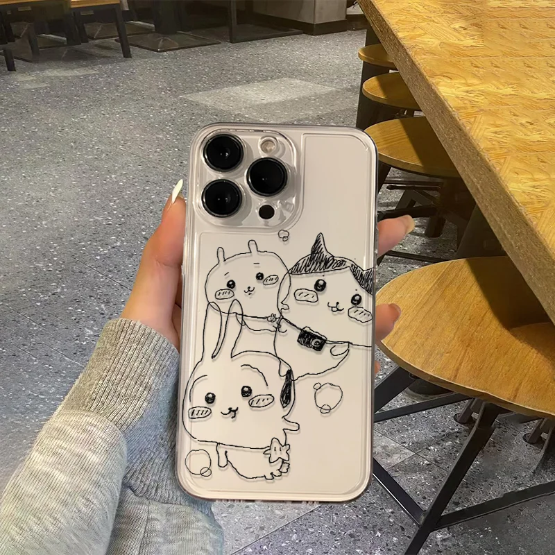 Matita Graffiti Kawaii Chiikawa Custodia per telefono carina per iPhone 16 15 14 13 12 11 Pro Max XR XS MAX 7 8 PLUS Y2K Cover antiurto
