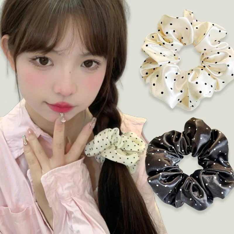 2024 New Retro Elegant Black White Spotted Color Intestine Ring Hair Band Elastic Hair Bands Girls' Wome Hair Accessories