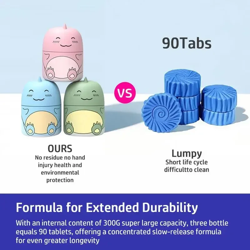 زجاجة منظف المرحاض على شكل ديناصور، منظف خزان معطر للمحيطات يدوم حتى 90 يومًا، إزالة قوية للبقع، نضارة تدوم طويلاً