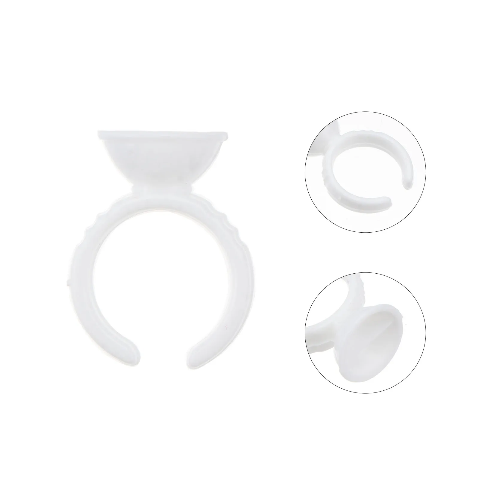 100 szt. Jednorazowe pierścienie na klej do przedłużania rzęs, plastikowe, małe, białe, bez konieczności czyszczenia, plastikowe pierścienie na klej