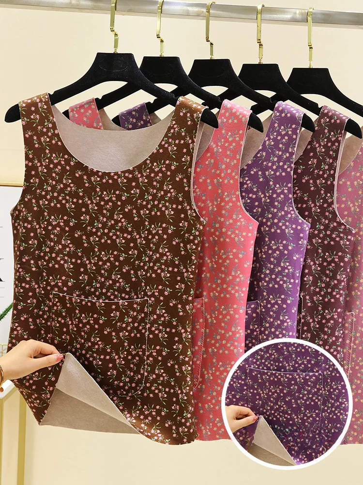 Double-Sided Fleece Warm Vest Women's Winter Thickened round Neck Pouch Warm  Shoulder Heat-Generating Top Home Clothes
