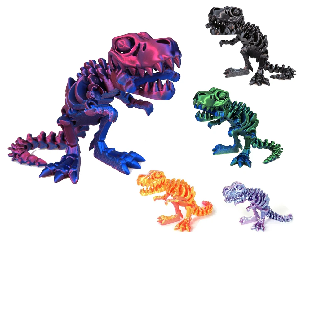 3D Printed Dragon Set Crafts Model Decoration Fidget Toy Rotatable Tyrannosaurus Rex Skeleton Dinosaur Gift for Kids Birthdays