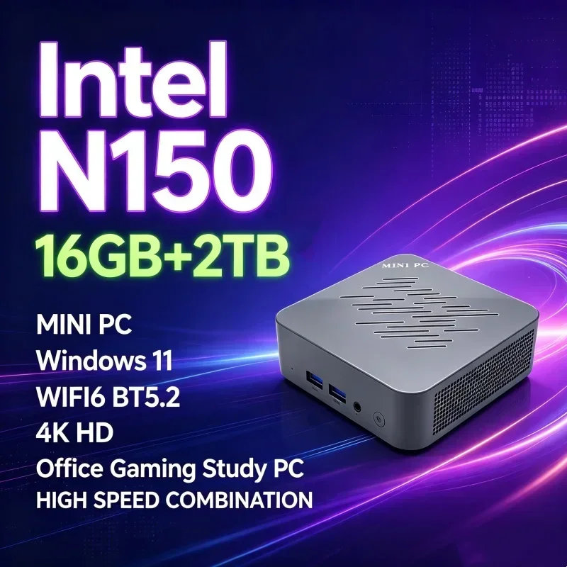 Mini Desktop Host Intel N150 16GB RAM 1TB/2TB SSD Windows11 WiFi6 BT5.2 Multicolor Compact Mini PC For Daily Work Home‑Use