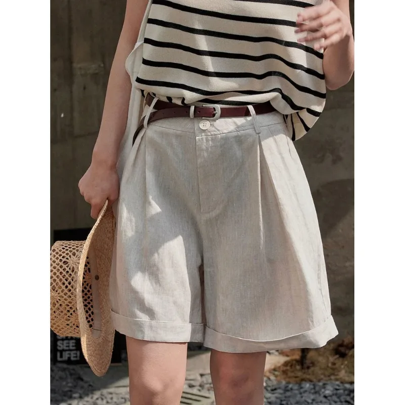 

Summer new Korean Dongdaemun lazy linen crimped shorts wide legs loose and thin casual hot pants women