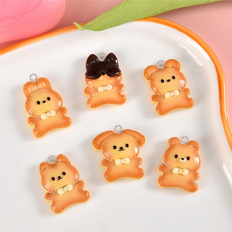 100Pcs Kawaii Animals Resin Cookies Charms Cute Bear Koala Cat Dog Earrings Keychain Pendants for DIY Jewelry Making Wholesales