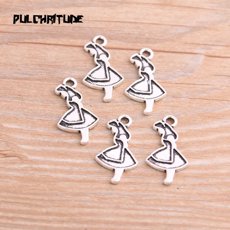 20PCS 13*24mm New Product Two Color Beautiful Girl Charms Pendant Jewelry Metal Alloy Jewelry Marking