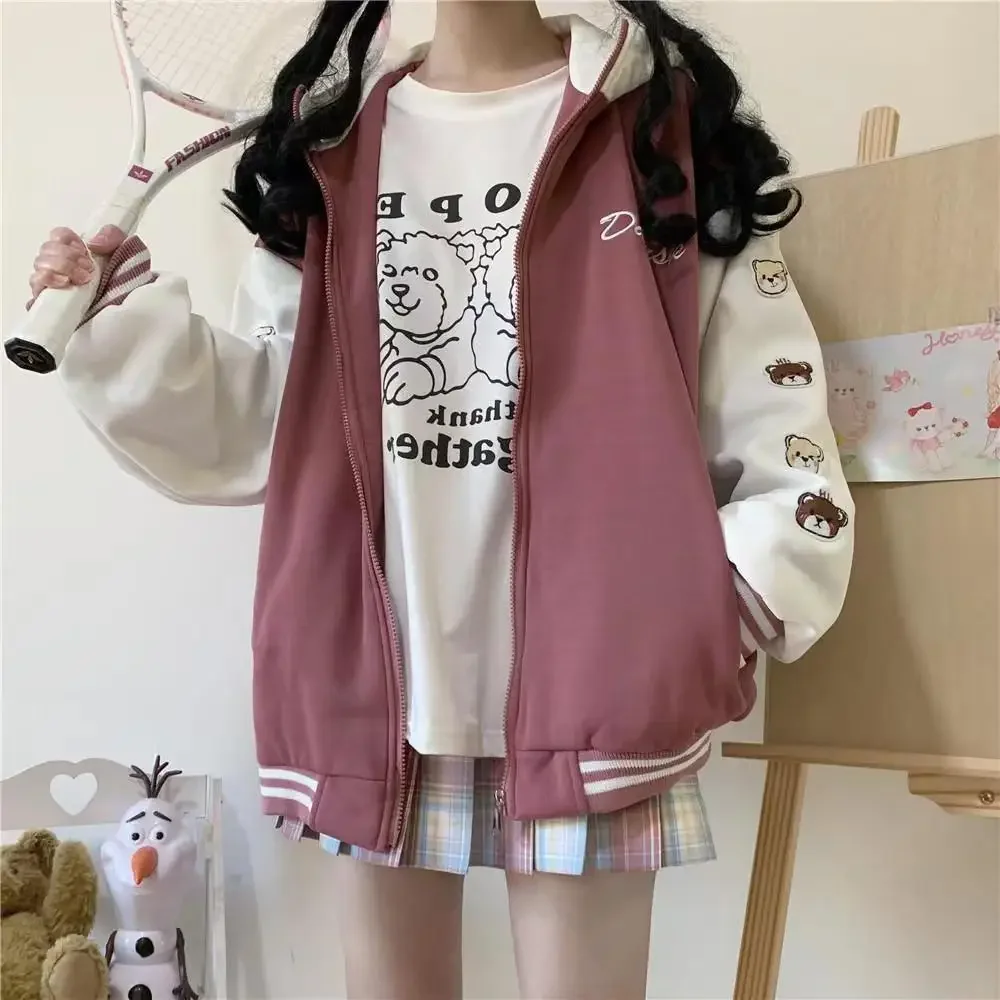 Little Bear Coat Women's 2024 Autumn/Winter New Student Korean Edition Sports Baseball Jacket Fashion Casual Women's Coat