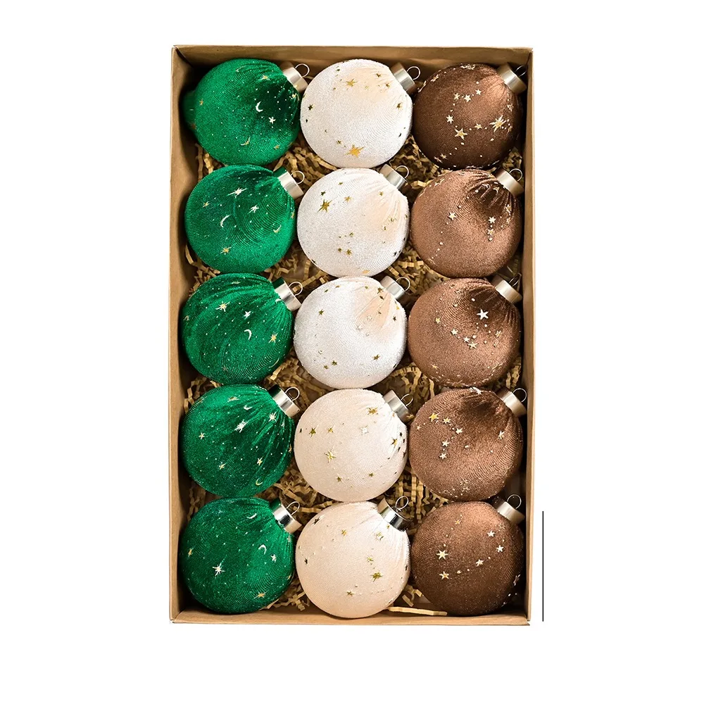 

15pcs 8cm Christmas Ball Pendant Flocking Shatterproof Xmas Spheres Ornaments Velvet Reusable Christmas Hanging Balls New Year