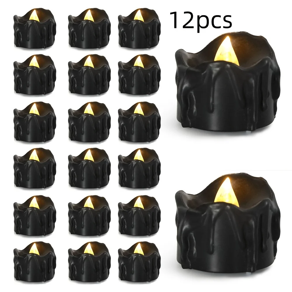12Pcs Black LED Electronic Candles Battery Operated Batteries Lights Candles To Create Warm Ambiance Naturally Flickering Bright