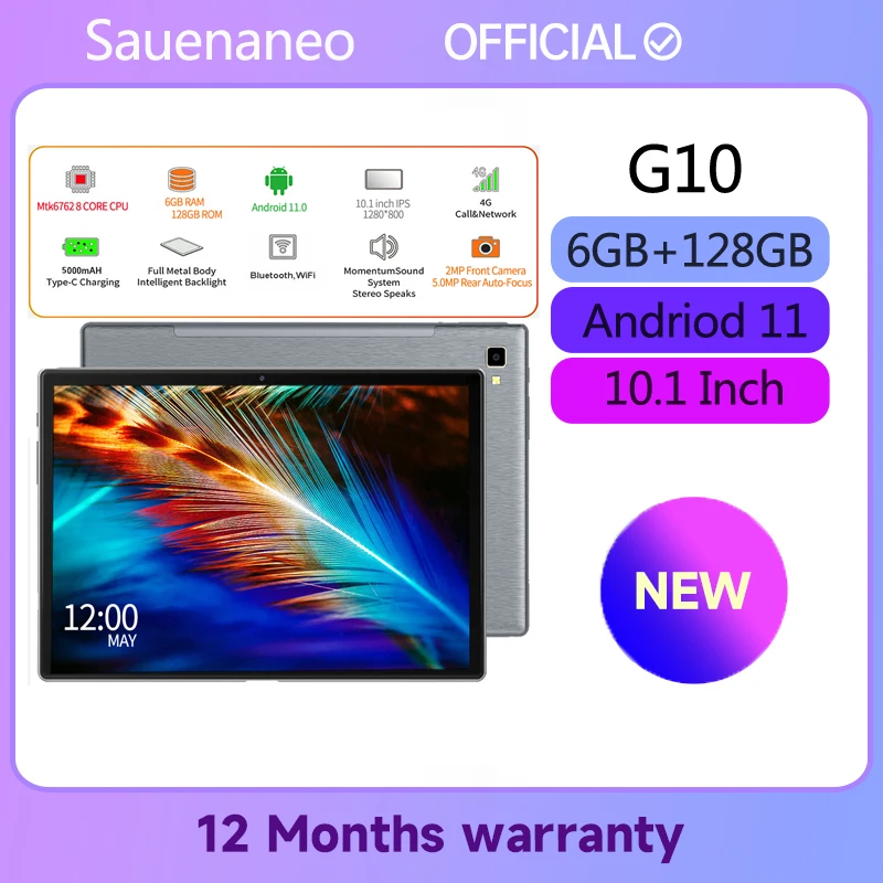 2024 [World premiere] Sauenaneo Tablet pad  6GB RAM 128GB ROM Google Play Dual SIM Android 11 G10 IPS Display Tab Tablet PC 5000