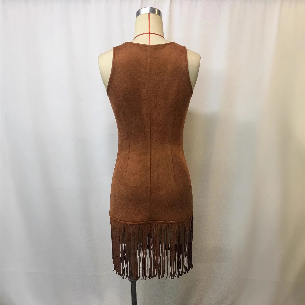 Picture 7: Women's Dress 2026 Spring Summer New Solid Color Retro Deep V-Neck Sleeveless Tassel Design Slim Fit Single-Breasted Vest Dress
