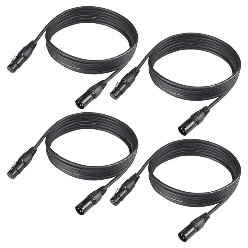 

ABWZ-DMX Cable 10Ft,4 Pcs DMX Cables 3Pin Signal XLR Male To Female DMX Cable Wire For Signal Transmission For Stage Lighting