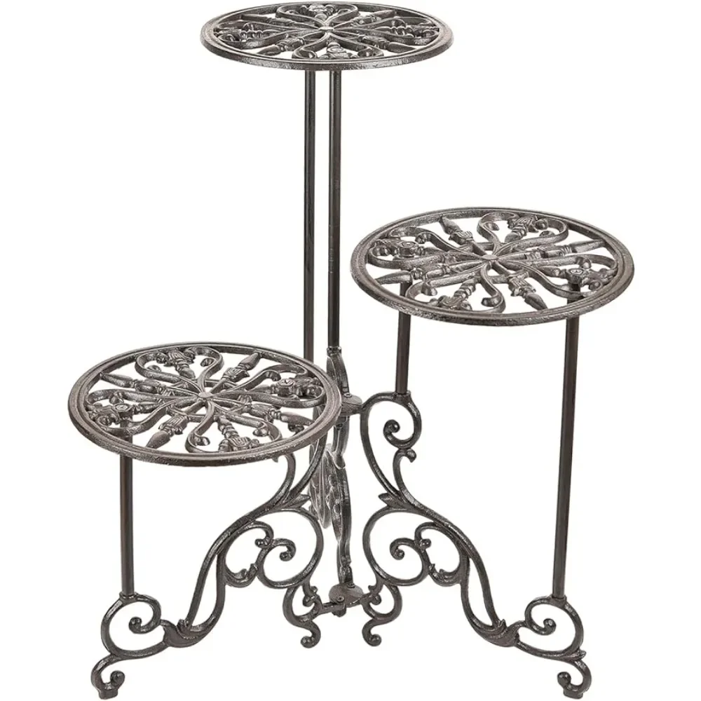 

3 Tier Foldable Metal Plant Shelf, 24in Tall Vintage Flower Pot Holder Indoor Outdoor Tiered Plant Stand