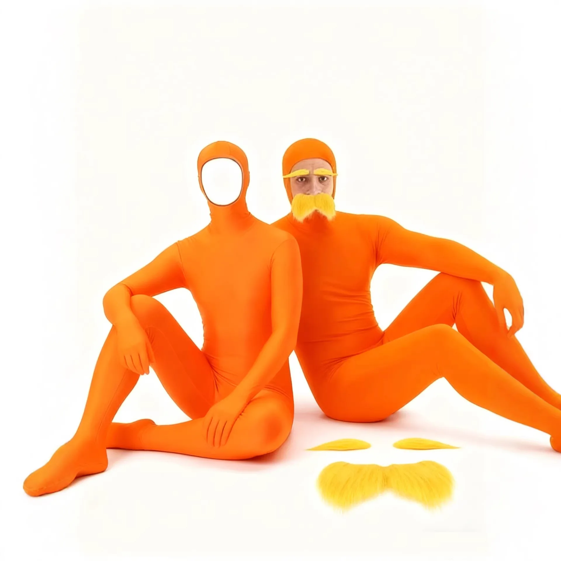 Orange Costume Yellow Mustache and Eyebrows Halloween Costume Orange Jumpsuit for Halloween Christmas Party Cosplay