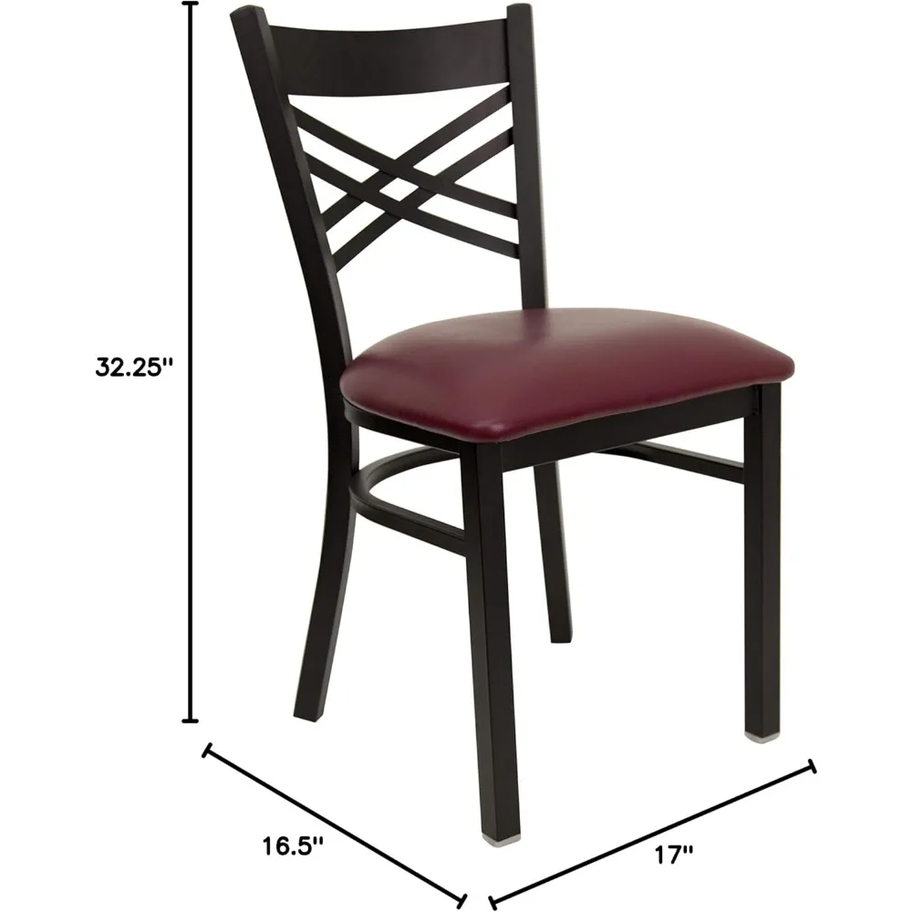 كرسي مطعم EMMA + OLIVER مكون من قطعتين باللون الأسود X Back Metal - مقعد من الفينيل باللون العنابي #2