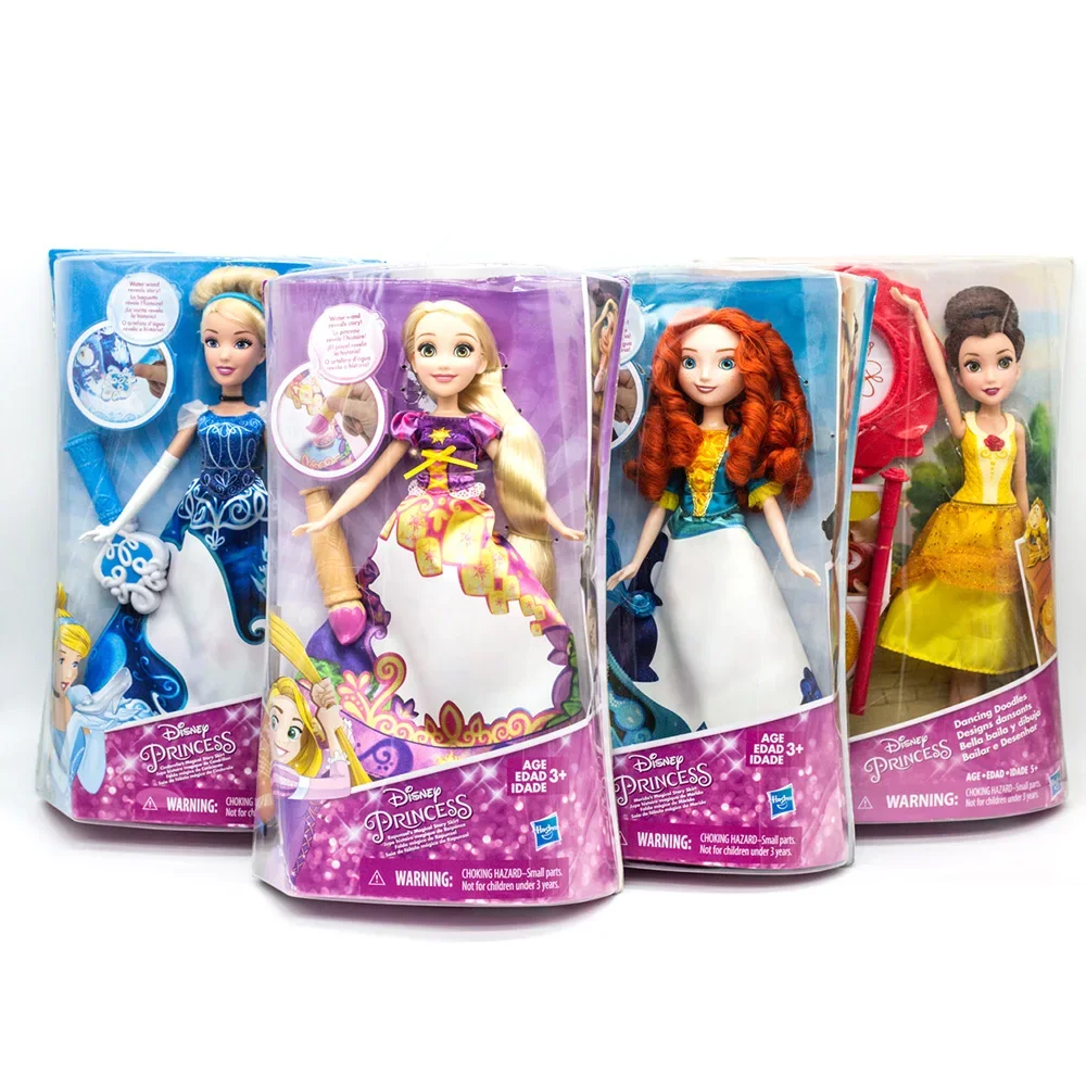 Hasbro Disney Princess Figures Raounzel  Belle Merida Cinderella Magical Story Skirt Doll for Girls Birthady Gifts Toy