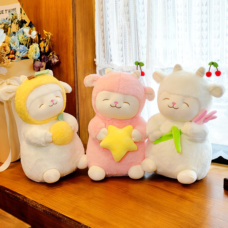 Cute Fruit Sheep Plush Doll Lemon Star Cherry Lamb Stuffed Toy Soft Fluffy Animal Pillow Kids Bedroom Decoration Birthday Gift
