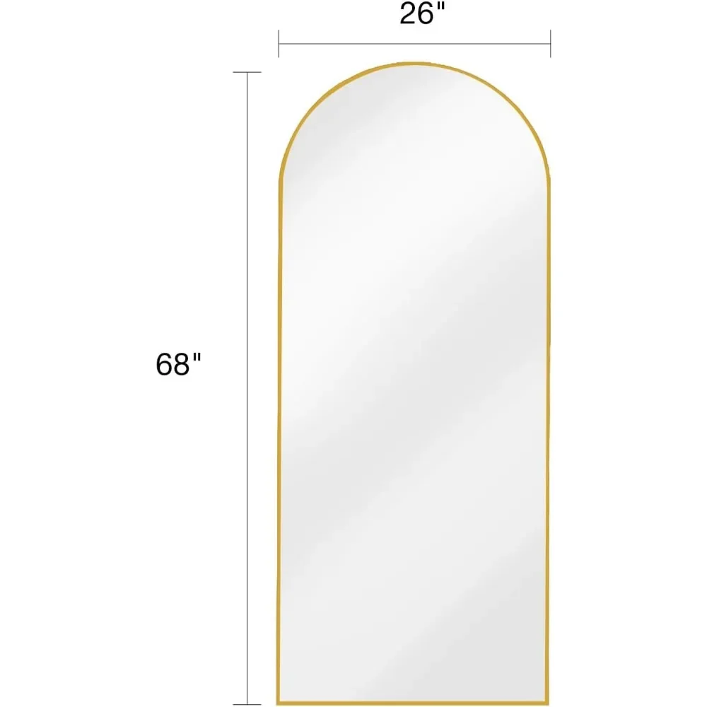 Floor Mirror, Full Length Mirror with Stand, Arched Wall Mirror, 26"x68" Mirror Full Length, Gold Floor Mirror Freestanding