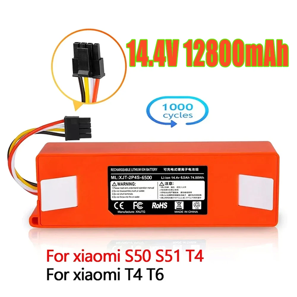 100% NEW 12800mAh 14.4V li-ion Battery Vacuum Cleaner accessories for xiaomi mi robot Robotics cleaner roborock S50 S51 T4 T7 T6