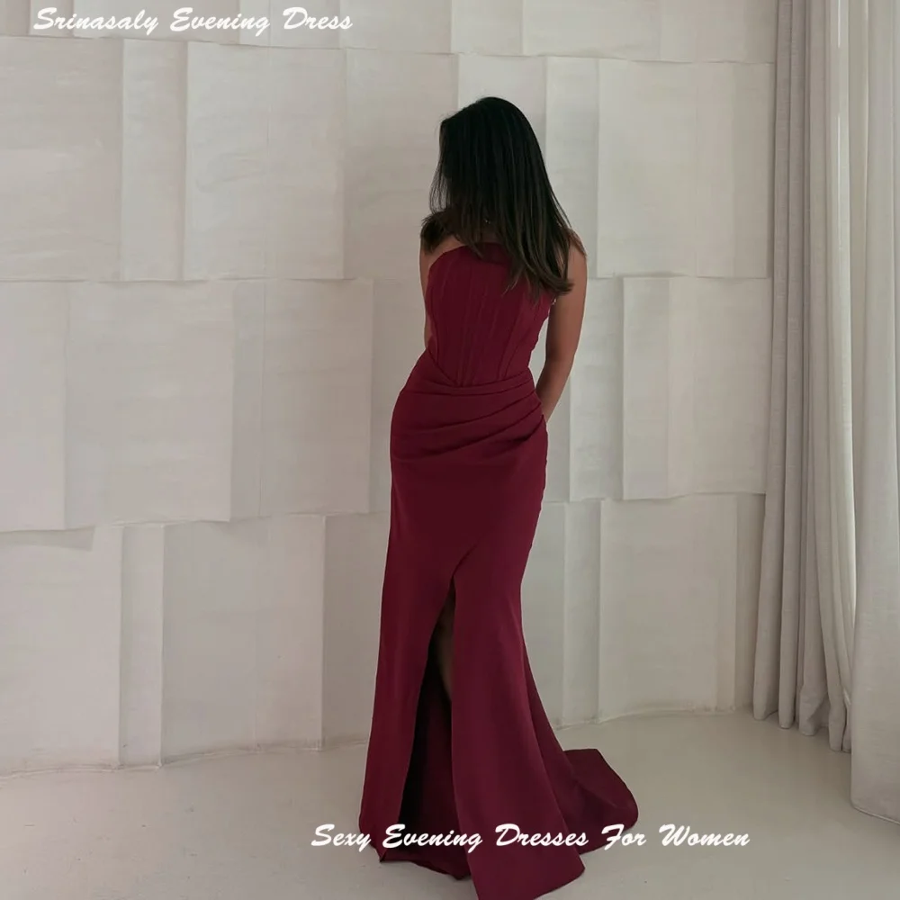 

Crepe Evening Dress For Sexy Women Strapless Customized Corset Cocktail Party Gowns With Slit Mermaid Formal Prom Dress 2025