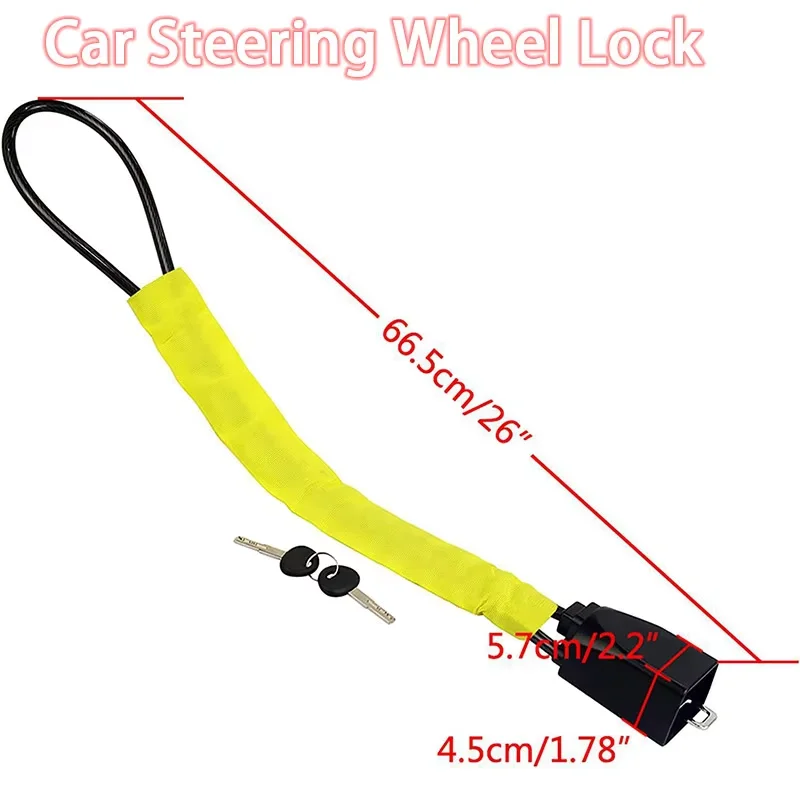 Car Steering Wheel Lock Universal Seat Belt Buckle Lock Rope Lock For Small Cars With Thick Steel Cable Chain Anti-theft Lock