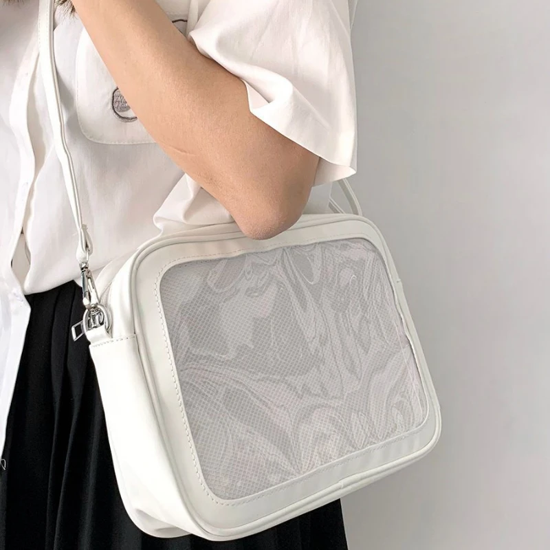 Japanese Preppy All Match Shoulder Bag Girls Transparent Patchwork Handbags Women Y2k Aesthetic Simple Cute Crossbody Ita Bags