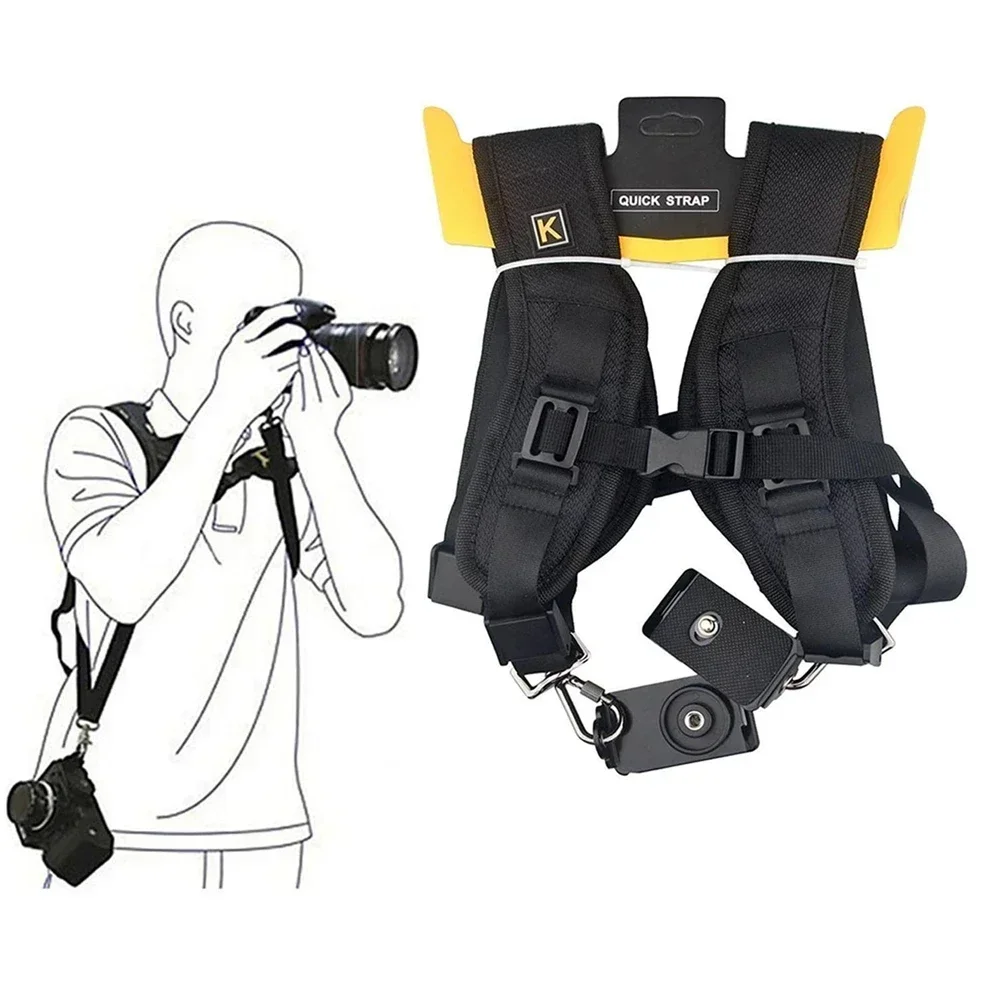 Black Double Dual Camera Shoulder Strap Quick Rapid Sling Belt Adjustment for Canon Nikon Sony 2 Cameras Digital DSLR Strap