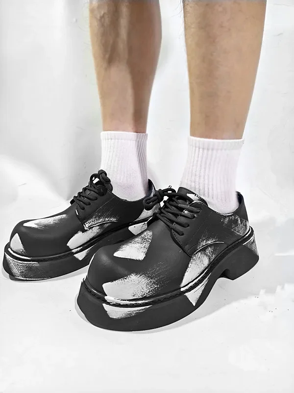 

Original Niche Destruction Wind Men's New Trend Versatile Personalized Casual Platform Big Head Leather Polishing Derby Shoes