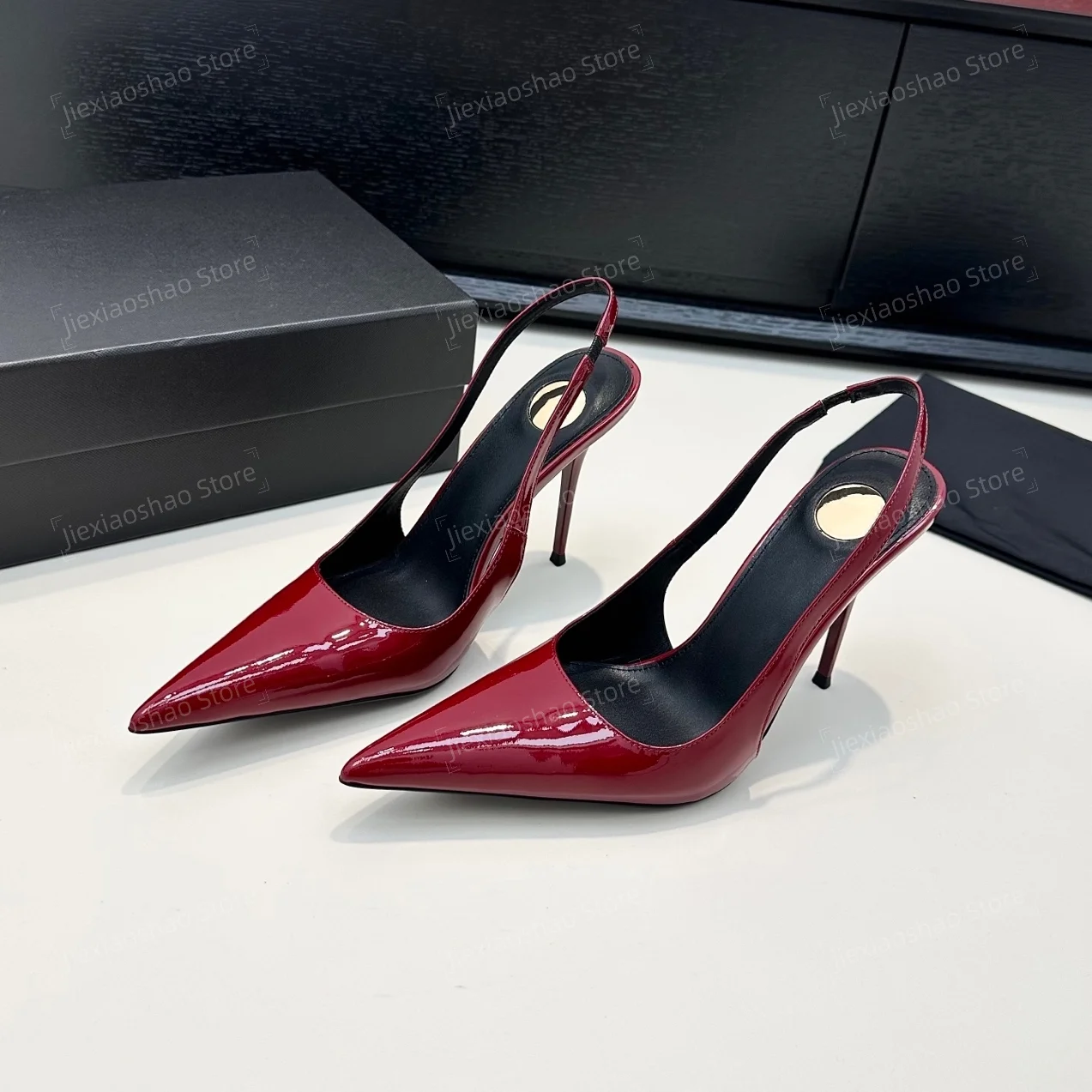 Sexy Genuine Leather Pointed-Toe Stiletto Ladies Slingback Woman Sandals Plus Size Nude Pumps Banquet Shoes Zapatos De Mujer