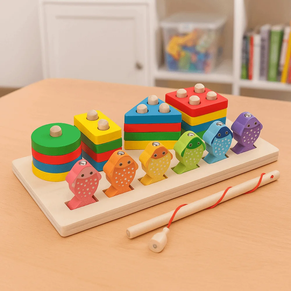 색상 인식 나무 자석 낚시 게임 조기 교육 몬테소리 매칭 보드 게임 학습 게임 다기능