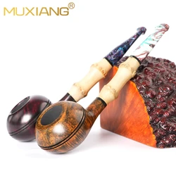 MUXIANG Briarwood Tobacco Pipe Bamboo Solid Wood Pipe Colored Acrylic Pipe Mouth Straight Handle Pipe 9mm Pipe Channel