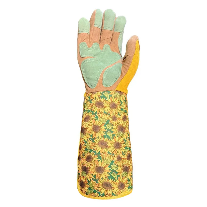 Polyester Nylon Microfiber Sunflower Gardening Gloves with Extended Cuff Breathable Fabric and One Size Fits Most Comfort Fit