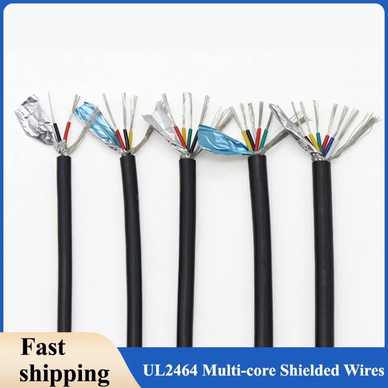 

2/5/10M Black UL2464 Shielded Wires 26/24/22AWG Channel Audio Line 2 3 4 5 6 8 Cores Copper Signal Control Cable Sheathed Wire