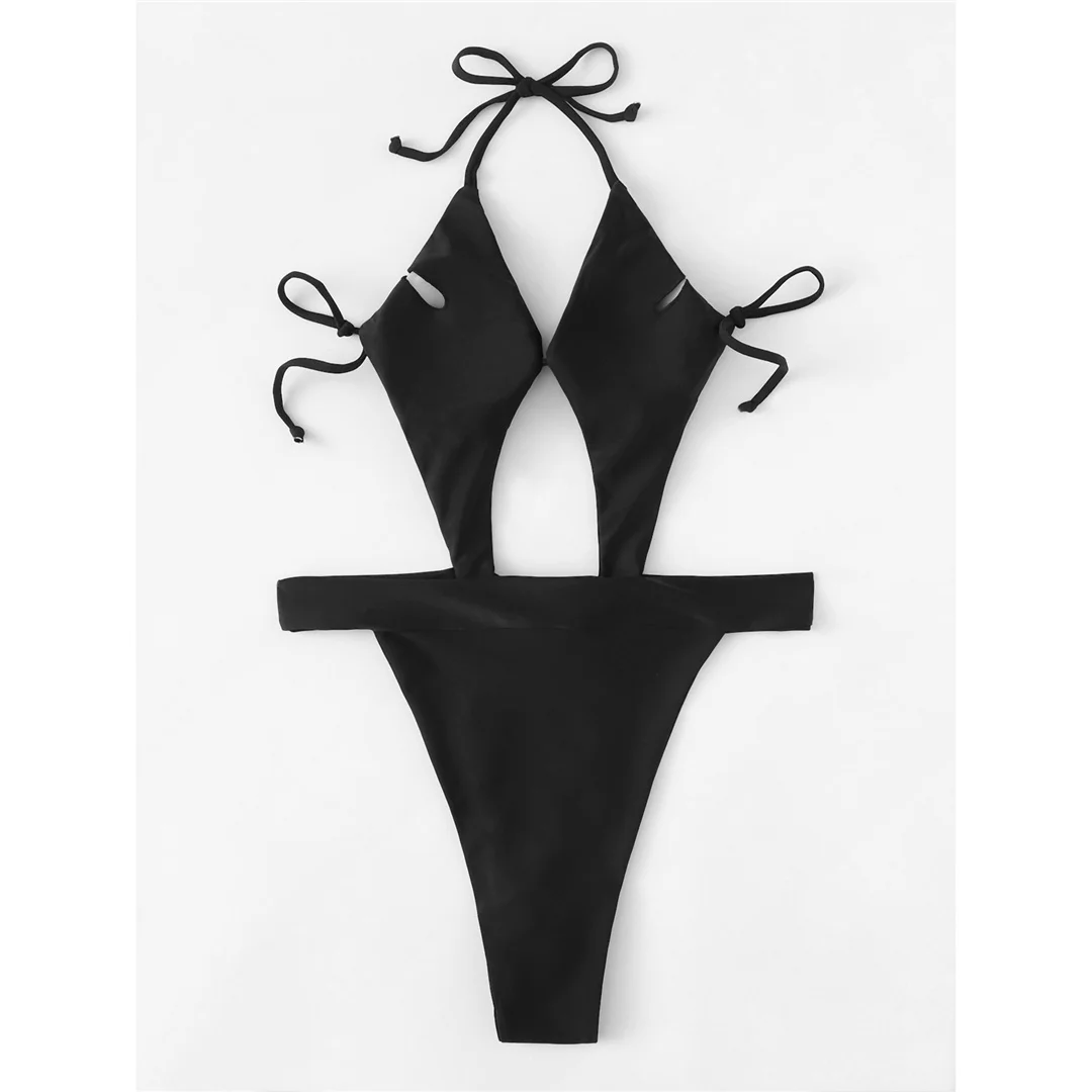 Sexy Cut-Out Neckholder Trikini mit hohem Beinausschnitt, einteiliger Badeanzug, Damen-Bademode, weiblicher Monokini, gepolsterter Badeanzug, Badebekleidung, Schwimmanzug V7968 – Detail 12