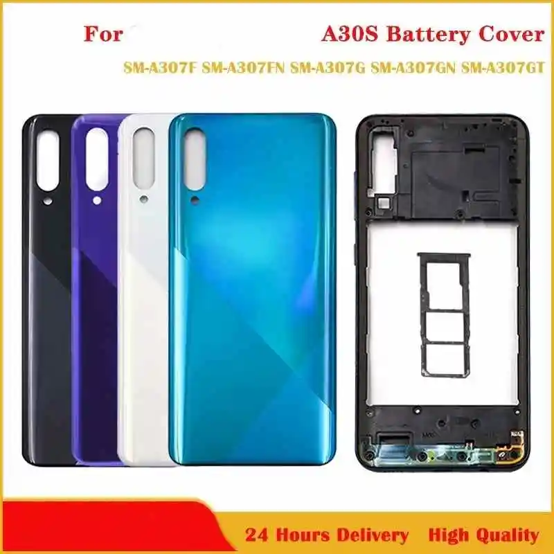 

For Samsung Galaxy A30s A307 A307F A307G Plastic Battery Back Cover Rear Door A30S Middle Frame Bezel Full Housing Case Replace