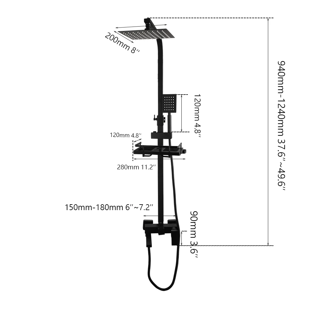 YANKSMART Matte Black Bathroom Shower System 8