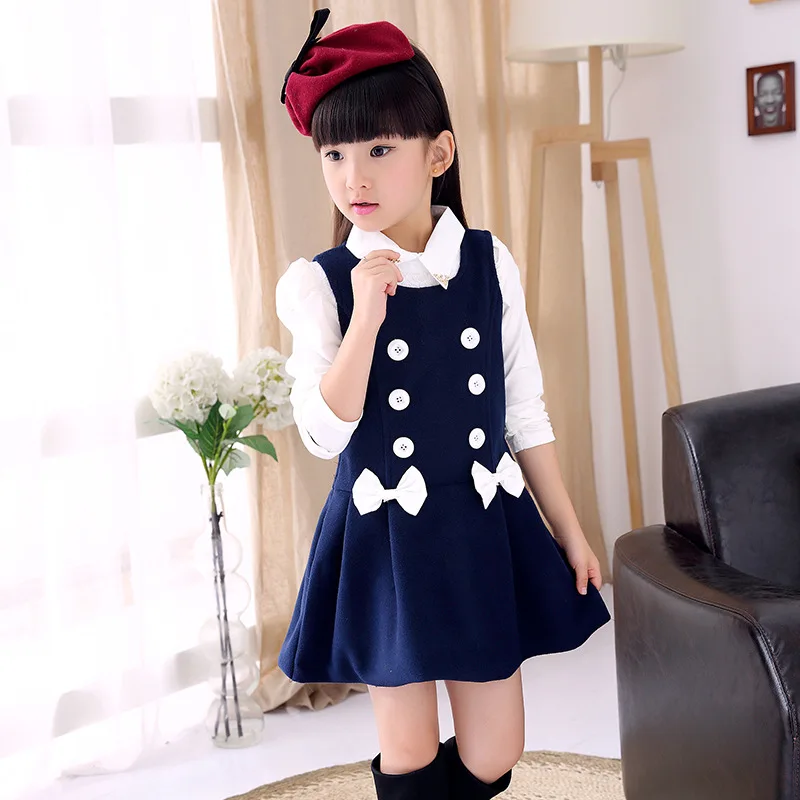 New 2022 autumn winter girls sleeveless dress teenage girls cotton wool-like dress kids children student dress vestidl Infanti