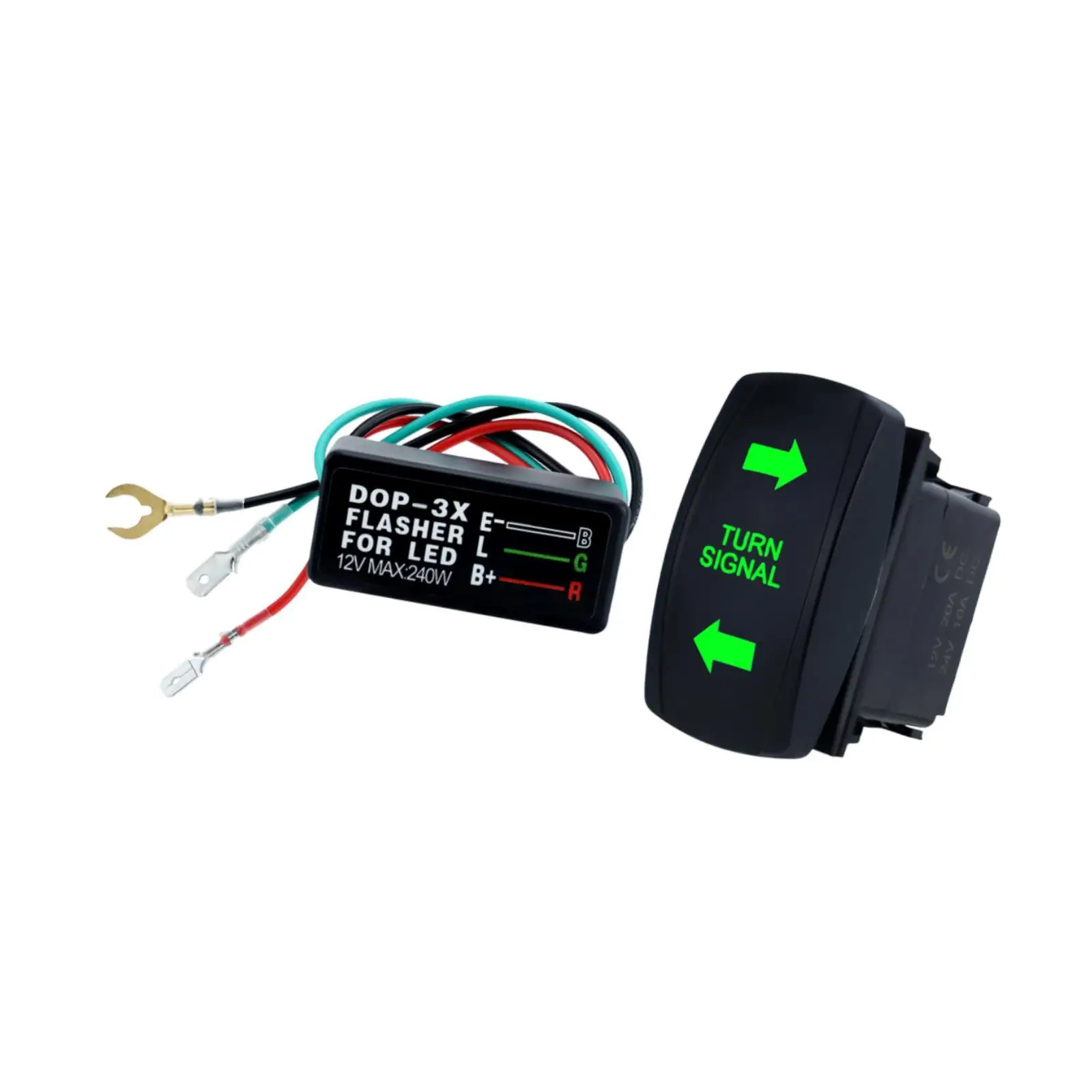 Replacement Turn Signal Rocker Switch Green LED Flasher Black Durable ABS Metal Universal Fit for Camper SUV