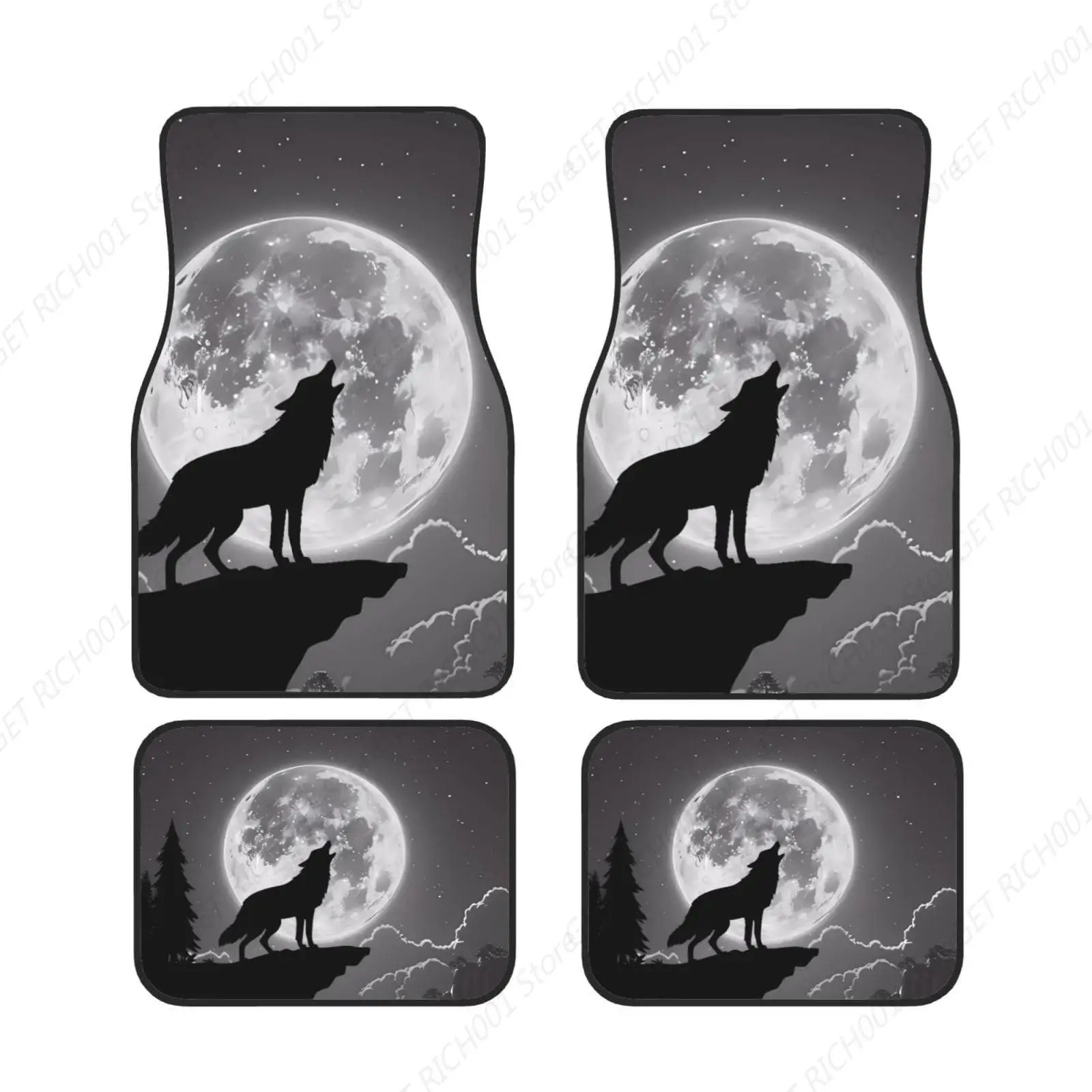 

Pintura Lobo Howling Night Moon Divertido Juego Alfombrillas Para Pies CochePiezas Juego Alfombrillas Para Automóviles, A