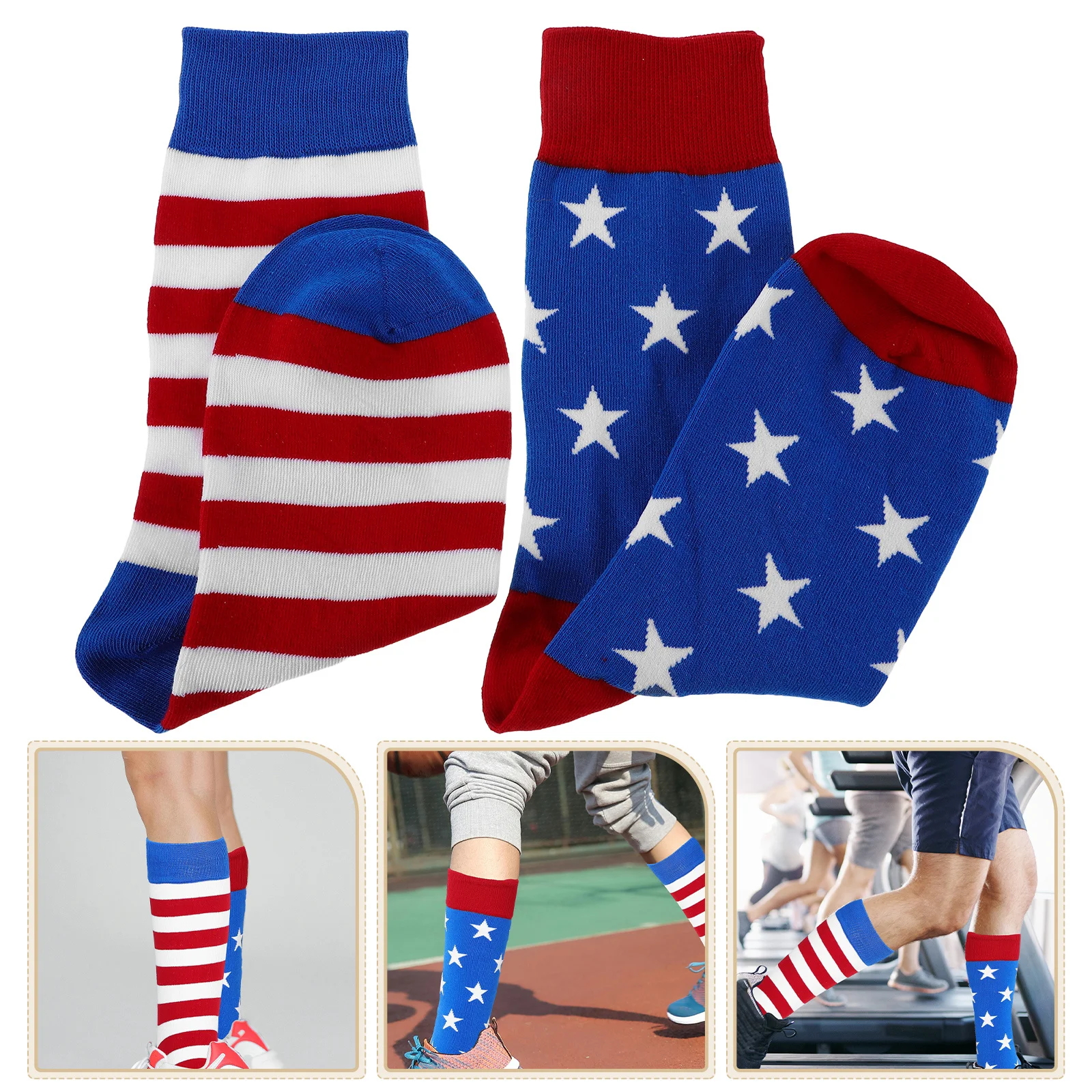 

1Pair American Flag Socks Men Mid-Calf Patriotic Stripe Pattern Breathable Sport Casual Wear Usa Independence Day Sock